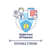 Viable form of payment concept icon. Crypto-currency strong point in usage abstract idea thin line illustration. Isolated outline drawing. Editable stroke. Arial, Myriad Pro-Bold fonts used vector