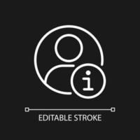 Personal profile pixel perfect white linear icon for dark theme. Client id. Purchases history. Online shopping. Thin line illustration. Isolated symbol for night mode. Editable stroke. Arial font used vector