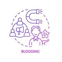 Blogging purple gradient concept icon. Promotion campaign boosting. Influencer job. Marketing trend abstract idea thin line illustration. Isolated outline drawing. Myriad Pro-Bold font used vector