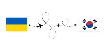 vuelo y viaje desde ucrania a corea del sur por concepto de viaje en avión de pasajeros vector