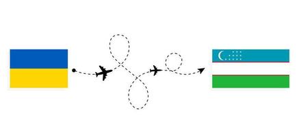 vuelo y viaje de ucrania a uzbekistán por concepto de viaje en avión de pasajeros vector