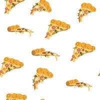 Pizza seamless pattern. Meat background. Different slice of pizza with cheese, sausage, mushrooms, herbs. Perfect for printing, menus and restaurants, textiles, wrapping paper. Vector illustration