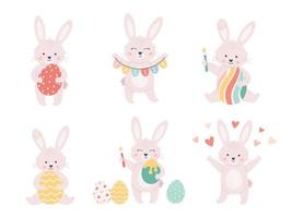 Easter bunnies collection. Bunny with Easter eggs. Happy Easter vector