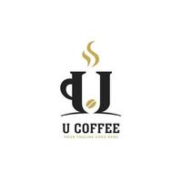 initial letter U hot black coffee cup logo icon. Simple premium coffee shop logo vector