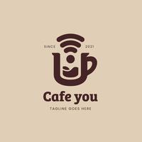 Cafe you coffee shop logo icon. cafe hangout logo with wifi icon vector