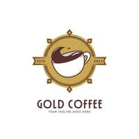 Gold premium retro vintage hot coffee cafe logo icon badge vector