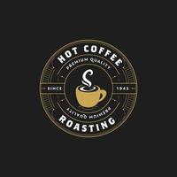 Vintage retro hot coffee cafe circle badge logo icon template outline style vector