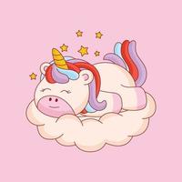 Cute cartoon unicorn sleeping vector illustration