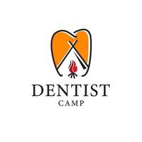 Camping dentist illustration logo, bonfire, simple thin line vector