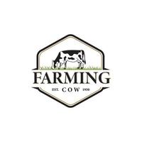 Cow family farm vintage hexagon logo design, western region vector
