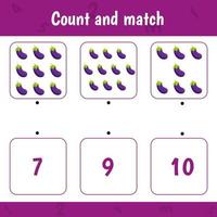 cuenta y empareja. juego de matemáticas para niños. berenjena vector
