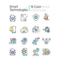 Smart technologies RGB color icons set. Devices for home automation. Remote control. Isolated vector illustrations. Simple filled line drawings collection. Editable stroke. Quicksand-Light font used