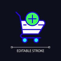 Shopping cart pixel perfect RGB color icon for dark theme. Selected items in basket. Website interface. Simple filled line drawing on night mode background. Editable stroke. Arial font used vector