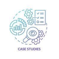 Case studies blue gradient concept icon. Promotion campaigns data. Data analysis. Marketing trend abstract idea thin line illustration. Isolated outline drawing. Myriad Pro-Bold font used vector