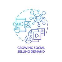 Growing social selling demand blue gradient concept icon. Digital promotion. SMM marketing trend abstract idea thin line illustration. Isolated outline drawing. Myriad Pro-Bold font used vector