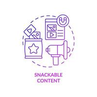 Snackable content purple gradient concept icon. SMM strategy creation. Internet marketing trend abstract idea thin line illustration. Isolated outline drawing. Myriad Pro-Bold font used vector