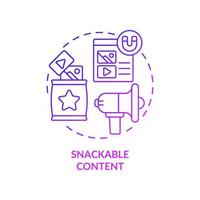 icono de concepto de degradado púrpura de contenido snackable. creación de estrategia smm. tendencia de marketing en Internet idea abstracta ilustración de línea delgada. dibujo de contorno aislado. innumerables fuentes pro-bold utilizadas vector