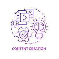 Content creation purple gradient concept icon. Promotion business. Develop creativity. AI usage in marketing abstract idea thin line illustration. Isolated outline drawing. Myriad Pro-Bold font used vector