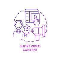 Short video content purple gradient concept icon. Customer involving. Promo video. Marketing trend abstract idea thin line illustration. Isolated outline drawing. Myriad Pro-Bold font used vector