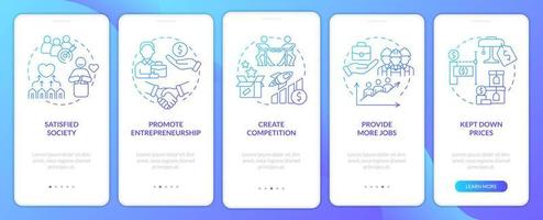 Market economy advantages blue gradient onboarding mobile app screen. Walkthrough 5 steps graphic instructions pages with linear concepts. UI, UX, GUI template. Myriad Pro-Bold, Regular fonts used vector