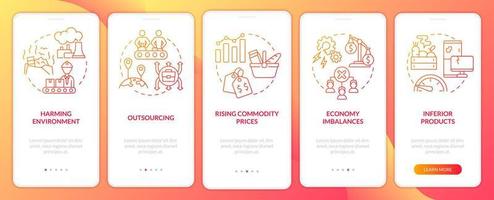 Market economy disadvantages red gradient onboarding mobile app screen. Walkthrough 5 steps graphic instructions pages with linear concepts. UI, UX, GUI template. Myriad Pro-Bold, Regular fonts used vector