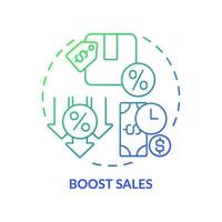 Boost sales green blue gradient concept icon. Dynamic pricing abstract idea thin line illustration. Implementing marketing tactic. Isolated outline drawing. Roboto-Medium, Myriad Pro-Bold fonts used vector