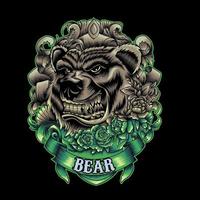 angry bear with ornament background and neon color vector