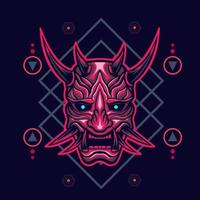 Oni mask japan with sacred geometry background vector