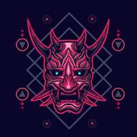 Oni mask japan with sacred geometry background vector