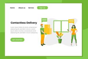 concepto único de diseño plano moderno de entrega sin contacto para sitios web y aplicaciones móviles. fácil de editar y personalizar vector