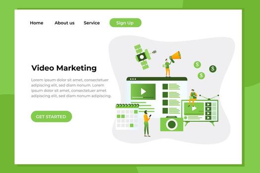 concepto único de diseño plano moderno de video marketing para sitios web y aplicaciones móviles. fácil de editar y personalizar vector