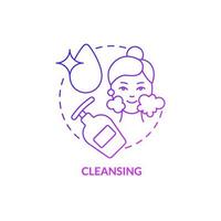 Cleansing purple gradient concept icon. Face wash procedure. Skincare routine abstract idea thin line illustration. Isolated outline drawing. Roboto-Medium, Myriad Pro-Bold fonts used vector