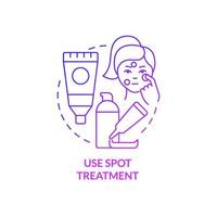 Use spot treatment purple gradient concept icon. Anti-acne product. Skincare routine procedure abstract idea thin line illustration. Isolated outline drawing. Roboto-Medium, Myriad Pro-Bold fonts used vector