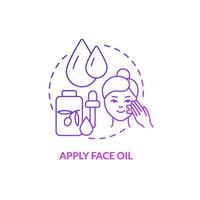 Apply face oil purple gradient concept icon. Cosmetic product. Skincare routine procedure abstract idea thin line illustration. Isolated outline drawing. Roboto-Medium, Myriad Pro-Bold fonts used vector
