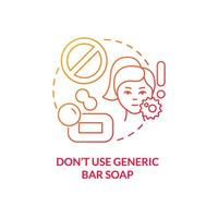 Dont use generic bar soap red gradient concept icon. Useless product. Skincare mistakes abstract idea thin line illustration. Isolated outline drawing. Roboto-Medium, Myriad Pro-Bold fonts used vector