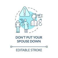 Dont put your spouse down turquoise concept icon. Relationship after divorce abstract idea thin line illustration. Isolated outline drawing. Editable stroke. Roboto-Medium, Myriad Pro-Bold fonts used vector