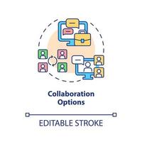 Collaboration options concept icon. Elearning platforms features abstract idea thin line illustration. Isolated outline drawing. Editable stroke. Roboto-Medium, Myriad Pro-Bold fonts used vector