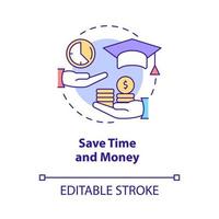 Save time and money concept icon. Advantages of elearning abstract idea thin line illustration. Isolated outline drawing. Editable stroke. Roboto-Medium, Myriad Pro-Bold fonts used vector