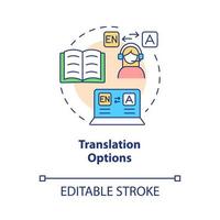icono de concepto de opción de traducción. Las plataformas de aprendizaje electrónico presentan una ilustración de línea delgada de idea abstracta. dibujo de contorno aislado. trazo editable. roboto-medium, innumerables fuentes pro-bold utilizadas vector