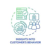 Insights into customer behavior green blue gradient concept icon. Evaluate behavioural pattern abstract idea thin line illustration. Isolated outline drawing. Roboto-Medium, Myriad Pro-Bold fonts used vector