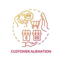 Customer alienation red gradient concept icon. Losing client trust and loyalty abstract idea thin line illustration. Isolated outline drawing. Roboto-Medium, Myriad Pro-Bold fonts used vector