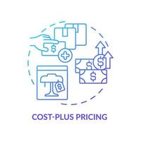 Icono de concepto de gradiente azul de precios de costo más. optimización de precios idea abstracta ilustración de línea delgada. determinar el precio de venta. dibujo de contorno aislado. roboto-medium, innumerables fuentes pro-bold utilizadas vector