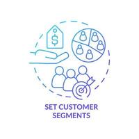 Set customer segments blue gradient concept icon. Dividing consumers into groups abstract idea thin line illustration. Isolated outline drawing. Roboto-Medium, Myriad Pro-Bold fonts used vector