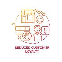 Reduced customer loyalty red gradient concept icon. Managing consumer expectations abstract idea thin line illustration. Isolated outline drawing. Roboto-Medium, Myriad Pro-Bold fonts used vector