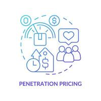 Penetration pricing blue gradient concept icon. Offering discounted price for new product abstract idea thin line illustration. Isolated outline drawing. Roboto-Medium, Myriad Pro-Bold fonts used vector