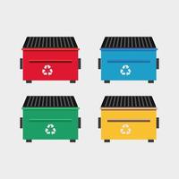 carácter de vector de cubo de basura. Bote de basura colorido de 4 iconos. rojo, azul, verde y amarillo