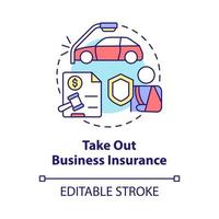 Take out business insurance concept icon. Delivery business security abstract idea thin line illustration. Isolated outline drawing. Editable stroke. Roboto-Medium, Myriad Pro-Bold fonts used vector