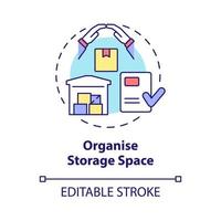 Organise storage space concept icon. Warehouse for delivery business abstract idea thin line illustration. Isolated outline drawing. Editable stroke. Roboto-Medium, Myriad Pro-Bold fonts used vector