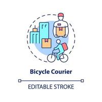 Bicycle courier concept icon. Eco friendly option. Starting delivery business abstract idea thin line illustration. Isolated outline drawing. Editable stroke. Roboto-Medium, Myriad Pro-Bold fonts used vector