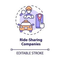 Ride sharing companies concept icon. Passenger cars. Delivery business abstract idea thin line illustration. Isolated outline drawing. Editable stroke. Roboto-Medium, Myriad Pro-Bold fonts used vector